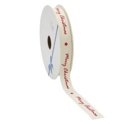 Merry Christmas Cotton Ribbon; Red on Cream